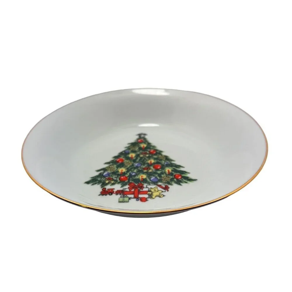 Vtg. Jamestown China Christmas Treasure Coupe Bowl Gold Trim 7.5